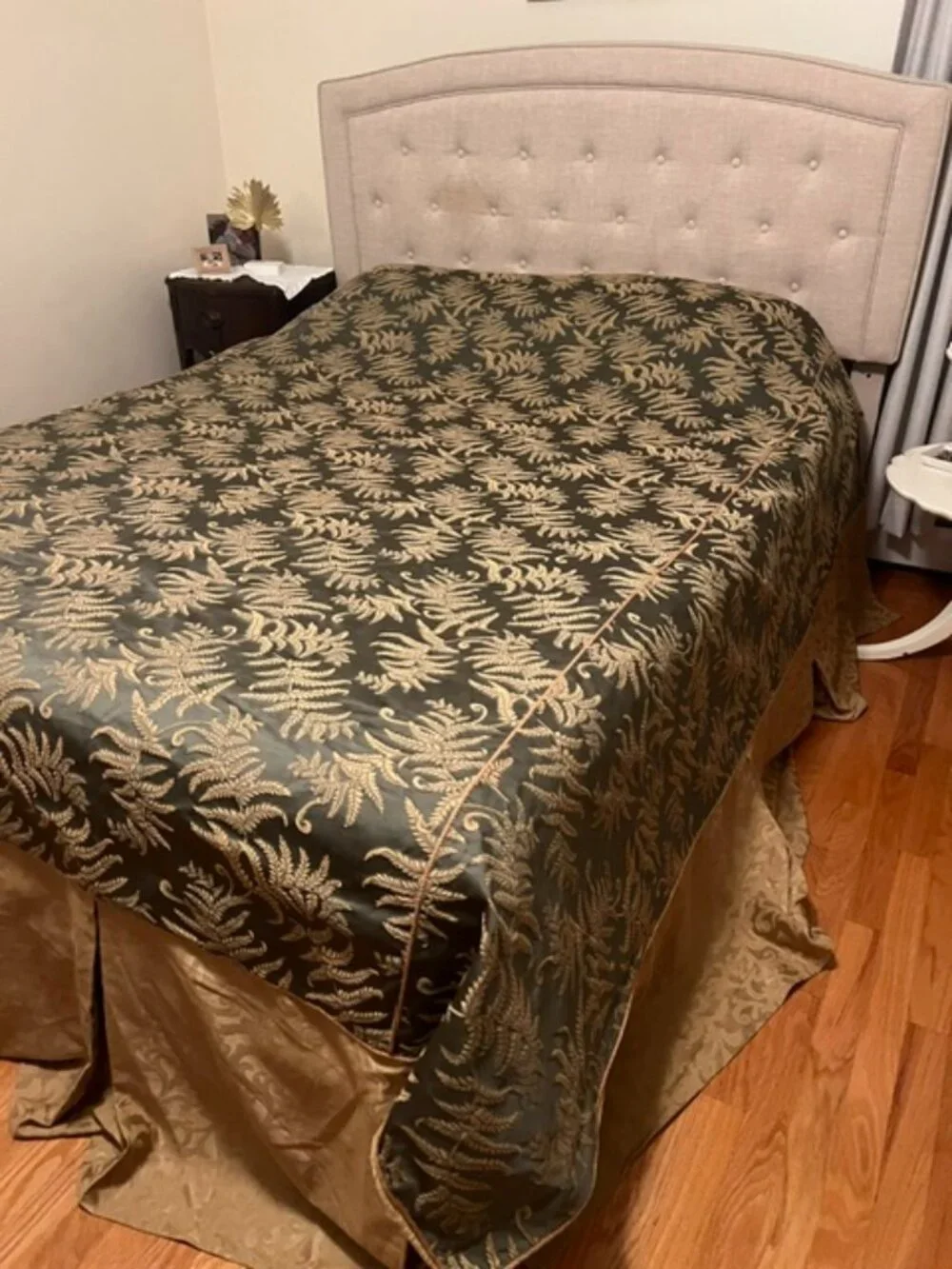 Queen Blue/Gold Leaf Heavy Duvet Cover w/Attached 14' Dust Ruffle